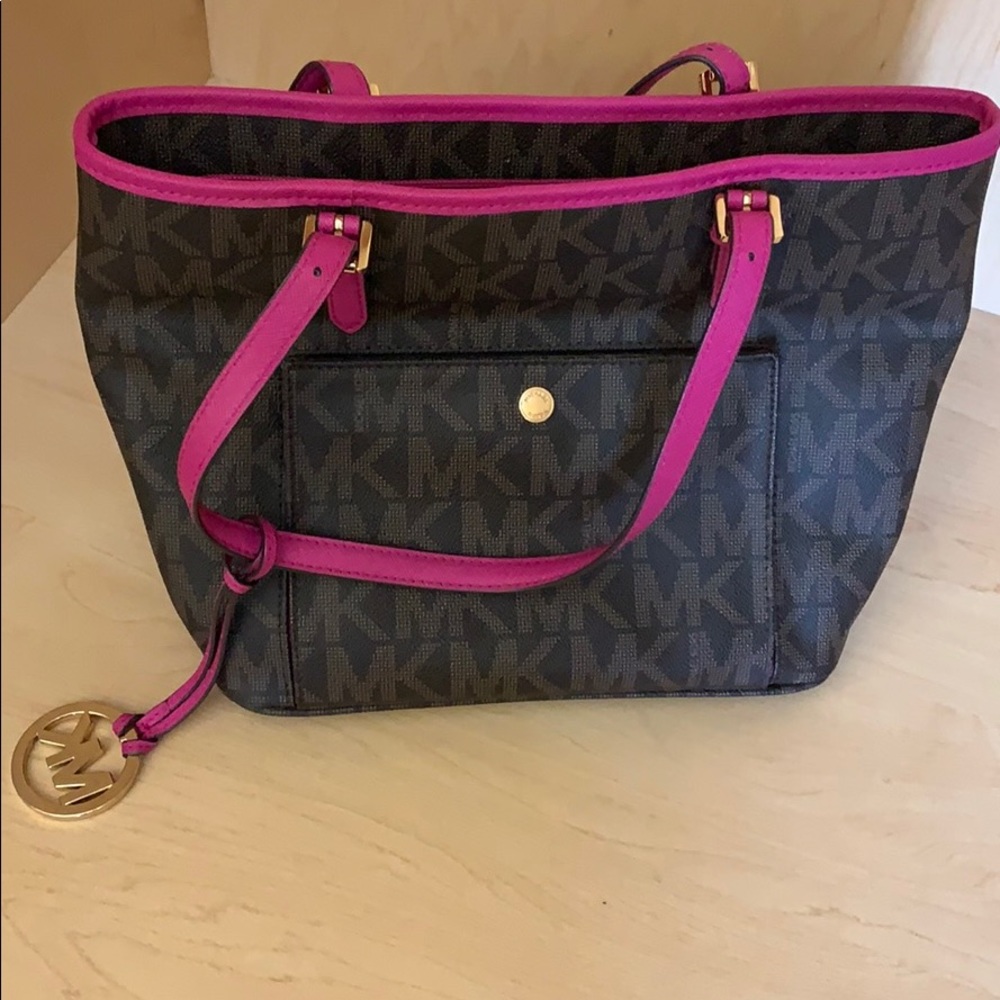 Michael Kors purse and wallet raspberry brown logo